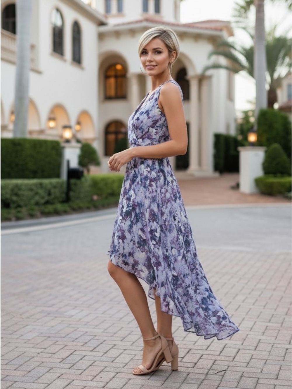 Simply Vera Vera Wang Blue and White High Low Sundress - Picture 2 of 7